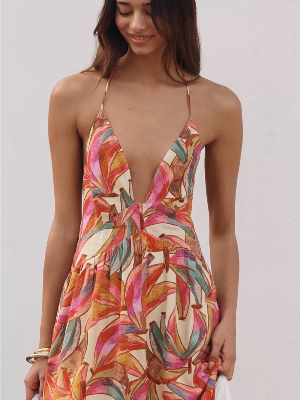 FARM Rio x Anthropologie Plunge-Neck Tropical Print Maxi Dress Size Medium NWT - Picture 12 of 13